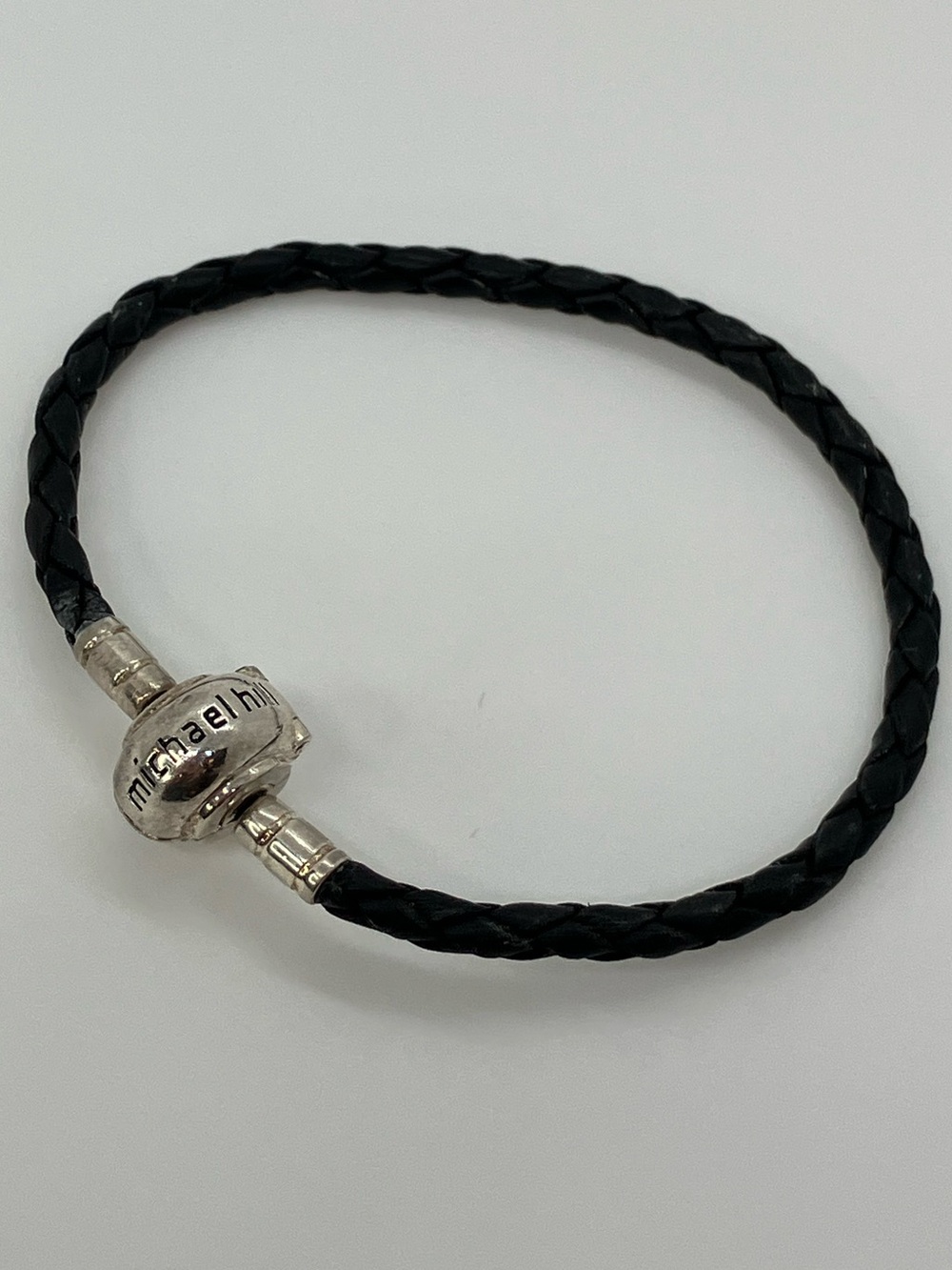 Michael Hill 925 Sterling Silver Black Leather Charm Bracelet | 6.6” L